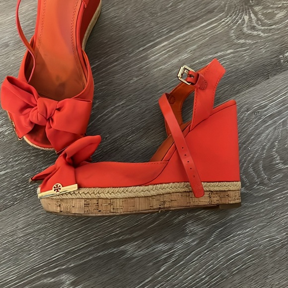 COPY - Tory Burch with a Bow - Espadrille Wedge Ankle strap size 8 orange wedges - Picture 3 of 5